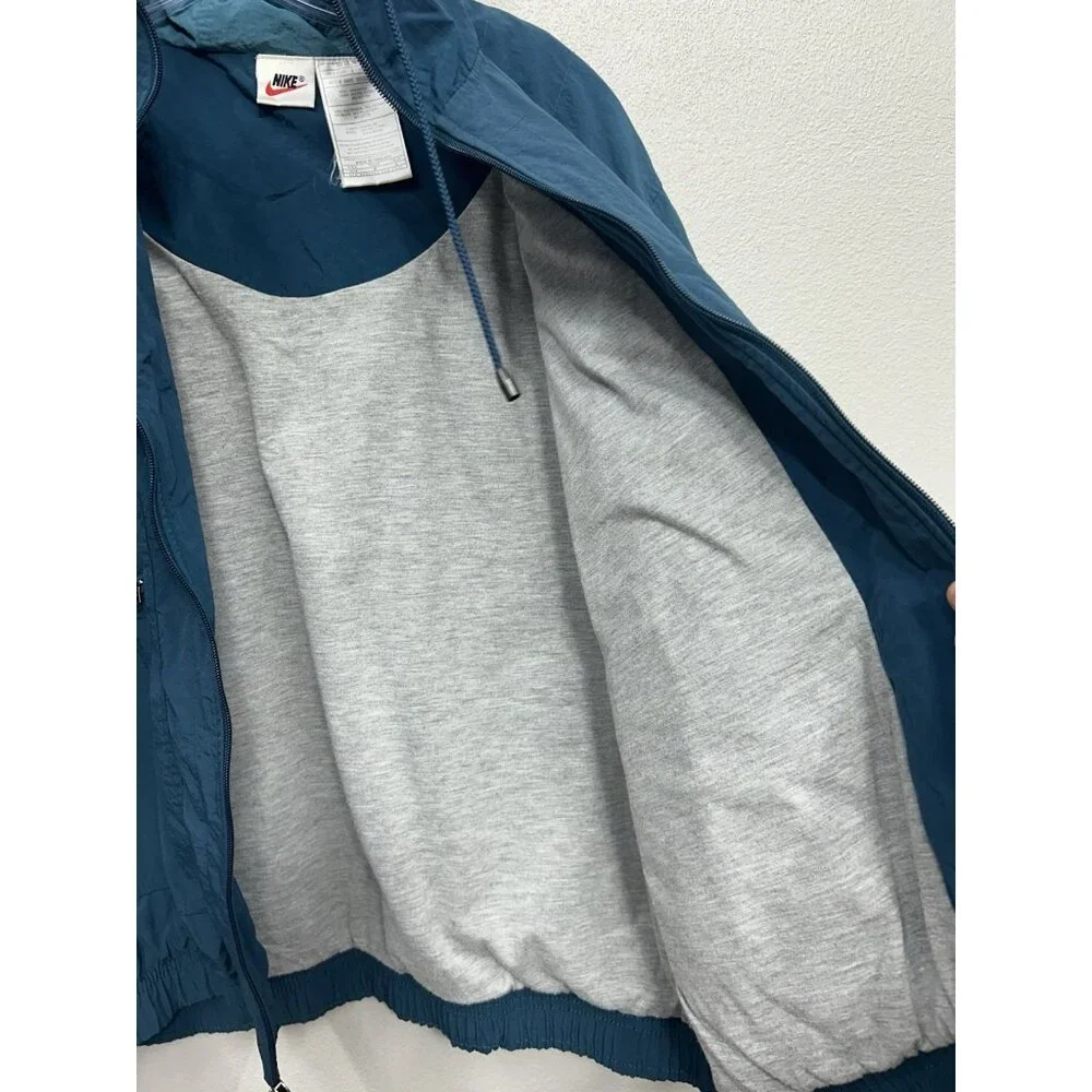 Vintage 90s Nike Jacket Women Medium 10-12 Teal Blue Track Windbreaker Boxy Coat